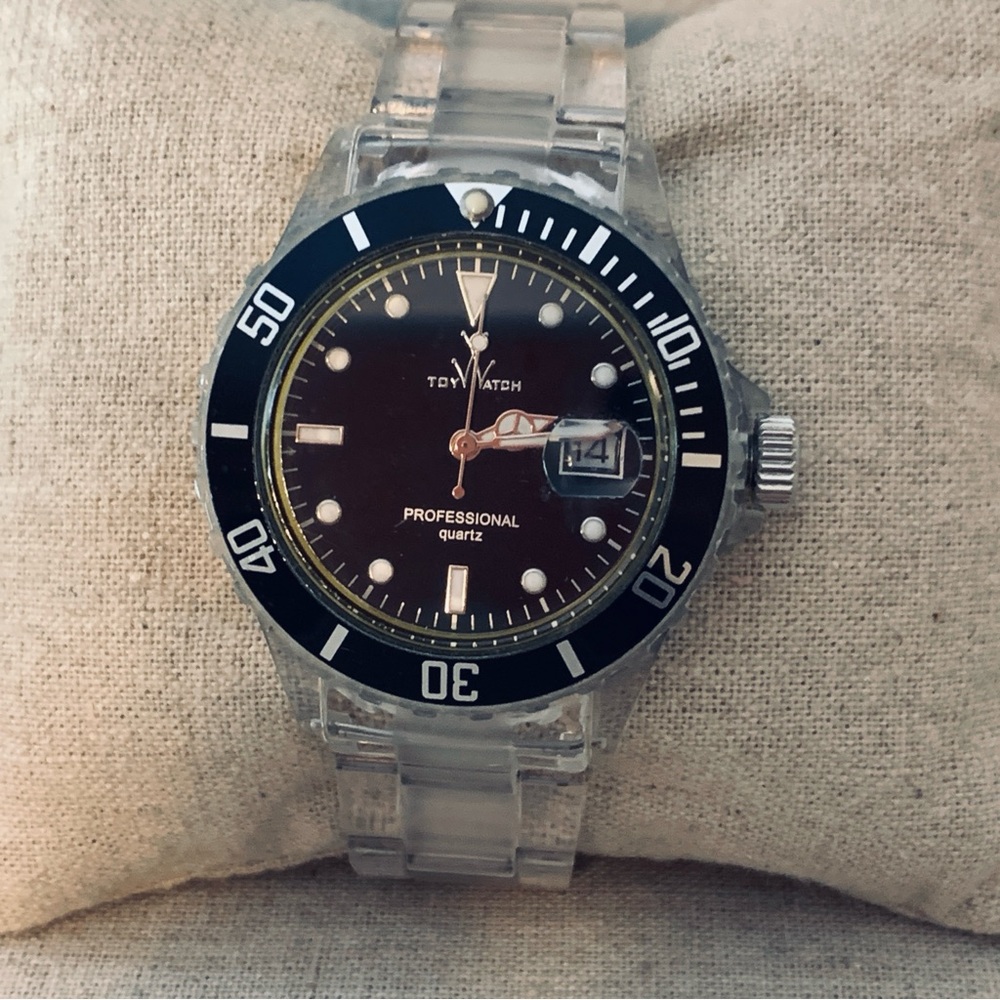 Toywatch Black and Silver Watch with Clear Band